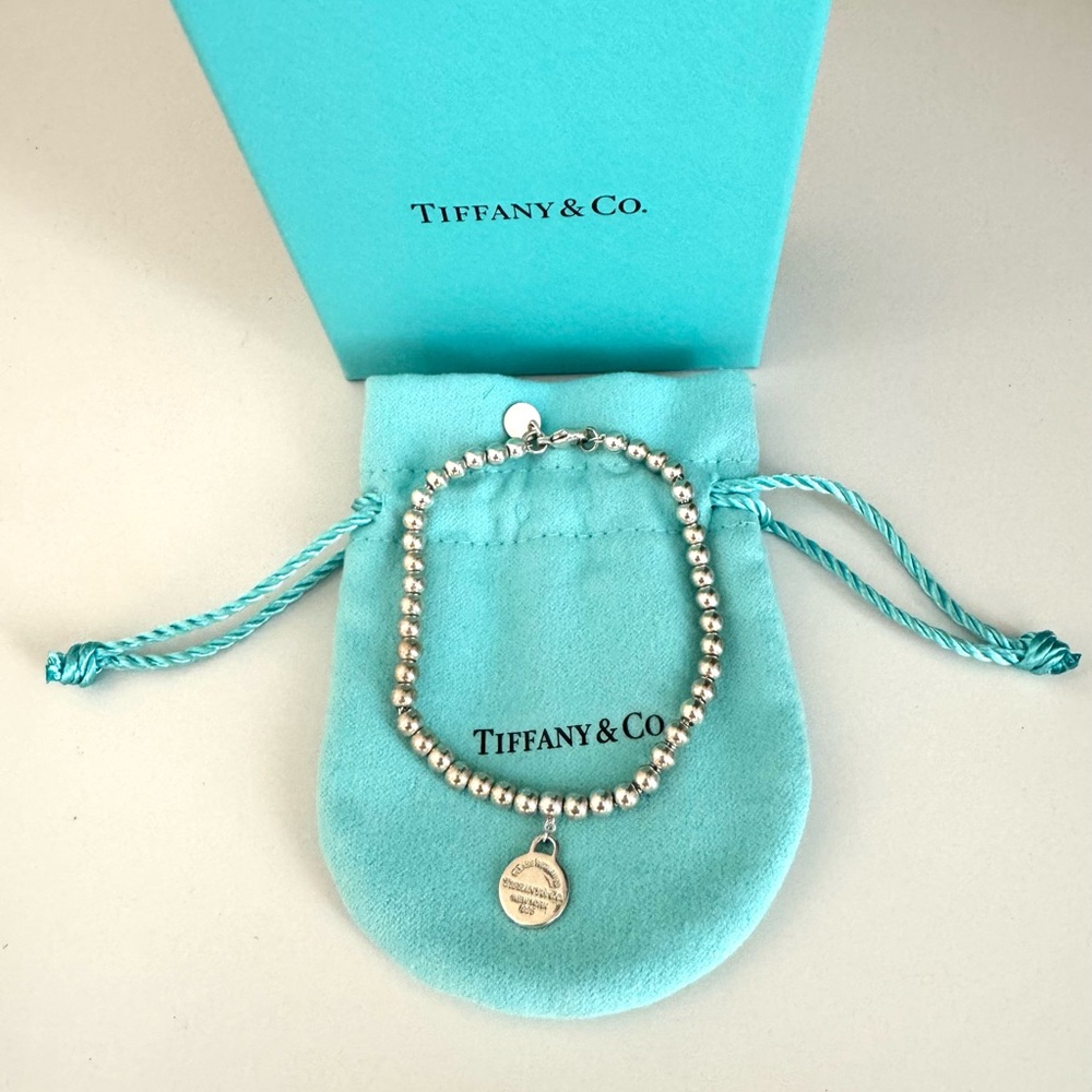 New Authentic Tiffany & Co Sterling Round Tag Bead Bracelet